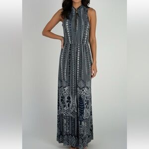 🌿 Arianna by Howards Blue & White Maxi Dress – S/M – Boho Floral Chic